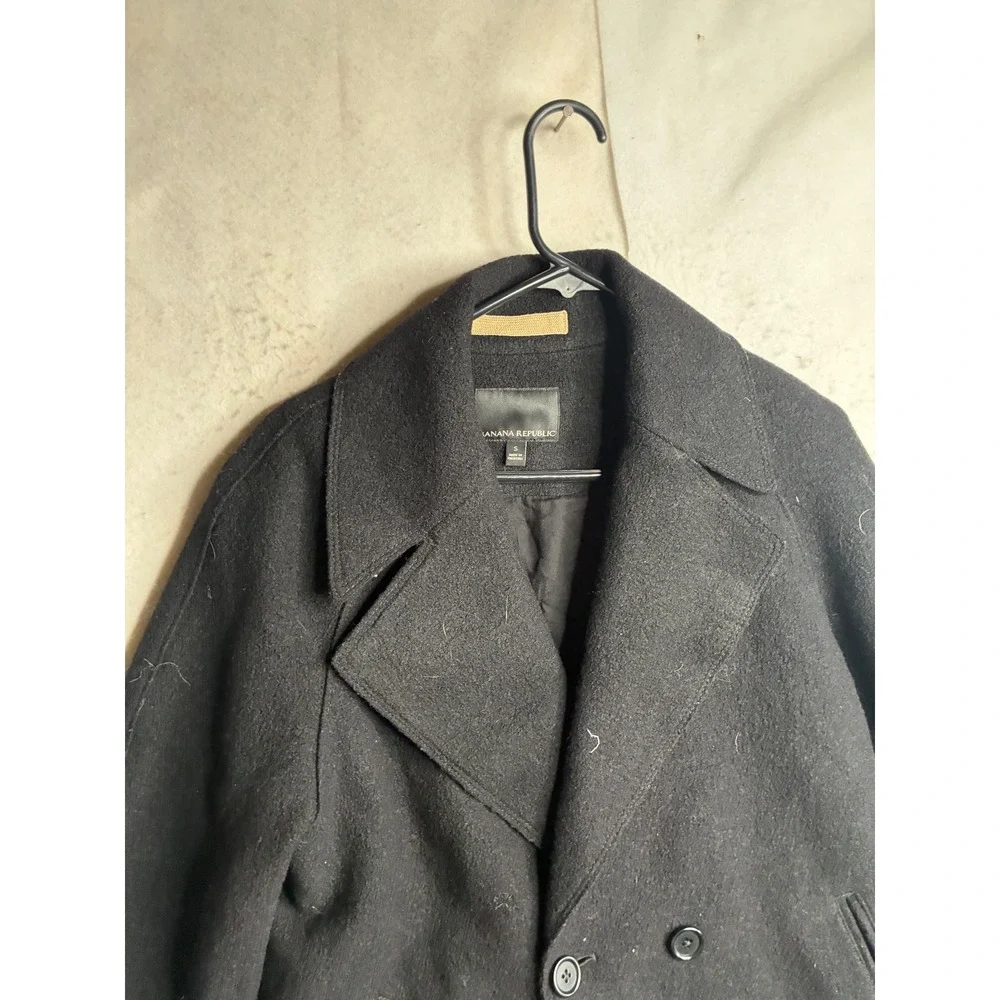 Banana Republic Mens Black 100% Wool Double Breasted Pea Coat Jacket Small